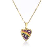 Cubic Zircon Micro Pave Brass Necklace, with 1.96 inch extender chain, Heart, 18K gold plated, for woman & enamel & with rhinestone Approx 15.74 Inch 