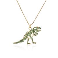 Cubic Zircon Micro Pave Brass Necklace, with 1.96 inch extender chain, Dinosaur, 18K gold plated, micro pave cubic zirconia & for woman & hollow Approx 15.74 