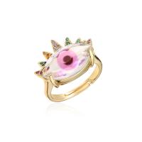 Cubic Zircon Brass Finger Ring, Evil Eye, 18K gold plated, Adjustable & micro pave cubic zirconia & for woman 18mm 