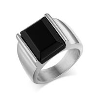 Stainless Steel Finger Ring, with Black Agate, plated, polished & for man 