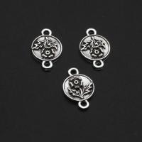 Zinc Alloy Charm Connector, Round, with flower pattern, original color, 18mm 