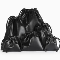 PU革(ポリ塩化ビニール、ポリウレタン) ドローストリングバッグ, とともに ポリプロピレン繊維, 異なるサイズの選択, ブラック, 売り手 パソコン[