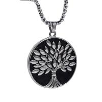 304 Stainless Steel Necklace, Round, fashion jewelry & tree of life design & for man, original color .62 Inch 