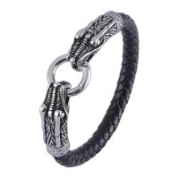 PU Leather Bracelet, with Stainless Steel & woven pattern & for man, black 