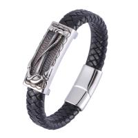 PU Leather Bracelet, with Stainless Steel & woven pattern & for man, black 
