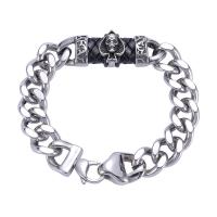 Stainless Steel Bracelet, with PU Leather, fashion jewelry & with skull pattern & curb chain & for man, original color 