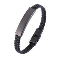 PU Leather Bracelet, with Stainless Steel & woven pattern, black 