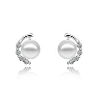 Arito de perlas de vidrio, metal, con Perlas de vidrio, chapado, micro arcilla de zirconia cúbica & para mujer, color mixto, 8x7mm, Vendido por Par