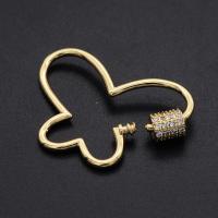 Brass Screw Carabiner Lock Charms, Butterfly, plated, DIY & micro pave cubic zirconia, golden 