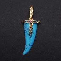 Cubic Zirconia Micro Pave Brass Pendant, with turquoise, Tooth, plated, DIY & micro pave cubic zirconia, mixed colors 