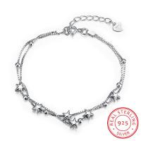 Sterling Silver Bracelets, 925 Sterling Silver, Star, platinum plated, box chain & for woman Approx 7.48 Inch 