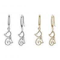Sterling Silver Drop Earring, 925 Sterling Silver, Cat, plated, for woman & with rhinestone & hollow 