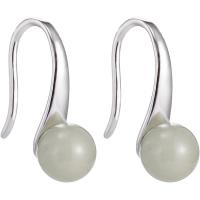 Sterling Silver Drop Earring, 925 Sterling Silver, with Hetian Jade, Round, platinum plated, fashion jewelry & for woman 