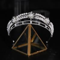 Bridal Tiaras, Rhinestone, with Plastic Pearl & Zinc Alloy, Crown, for woman & with rhinestone, silver color 