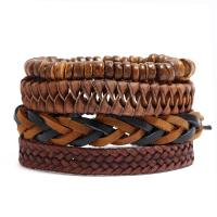 Fashion Create Wax Cord Bracelets, Cowhide, with Linen & Coco & Wax Cord, 4 pieces & Adjustable & handmade & Unisex, 17-18cm,6cm 