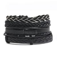 PU Leather Cord Bracelets, Cowhide, with Velveteen & Linen & PU Leather & Wax Cord, 4 pieces & Adjustable & handmade & Unisex, 17-18cm,6cm 