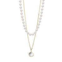 Titanium Steel Jewelry Necklace, with Plastic Pearl, with 2.36inch extender chain, Double Layer & for woman, golden .75 Inch 
