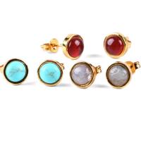 Gemstone Stud Earring, Zinc Alloy, with Gemstone, gold color plated & for woman 