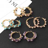 Zinc Alloy Hoop Earring, with Gemstone, gold color plated & for woman 