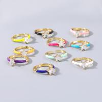Brass Cuff Finger Ring, Star, fashion jewelry & for woman & enamel & with rhinestone 