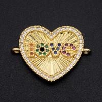 Cubic Zirconia Micro Pave Brass Connector, Heart, plated, DIY & micro pave cubic zirconia, mixed colors 