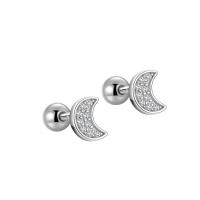Sterling Silver Stud Earring, Argent sterling 925, lune, Plaqué de platine, pour femme & avec strass 4mm, Vendu par paire