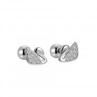 Sterling Silver Stud Earring, Argent sterling 925, cygne, Plaqué de platine, pour femme & avec strass 4mm, Vendu par paire