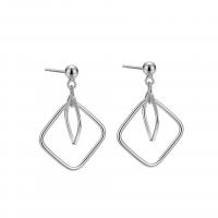 Sterling Silver Drop Earring, 925 Sterling Silver, Geometrical Pattern, platinum plated, for woman & hollow 12.7mm, 11.3mm, 3mm 