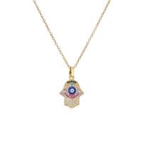 Cubic Zircon Micro Pave Brass Necklace, with 1.96 inch extender chain, Hamsa, 18K gold plated & micro pave cubic zirconia & for woman Approx 15.74 Inch 