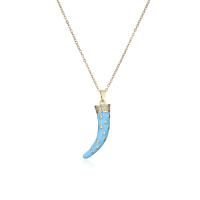 Cubic Zircon Micro Pave Brass Necklace, with 1.96 inch extender chain, 18K gold plated, micro pave cubic zirconia & for woman & enamel, blue Approx 15.74 Inch 