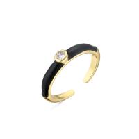 Brass Cuff Finger Ring, 18K gold plated, micro pave cubic zirconia & for woman & enamel 18mm 