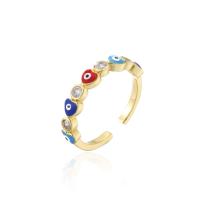 Cubic Zircon Brass Finger Ring, gold color plated, evil eye pattern & micro pave cubic zirconia & for woman & enamel, multi-colored, 18mm 
