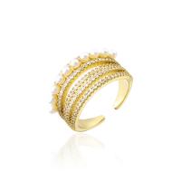 Pearl Brass Finger Ring, with Plastic Pearl, gold color plated & micro pave cubic zirconia & for woman, 18mm 