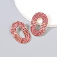 Zinc Alloy Rhinestone Stud Earring, fashion jewelry & for woman & with rhinestone, pink 