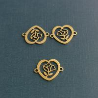Stainless Steel Charm Connector, Heart, plated, fashion jewelry & with flower pattern & hollow 