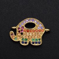 Cubic Zirconia Micro Pave Brass Connector, Elephant, plated, DIY & micro pave cubic zirconia, mixed colors 