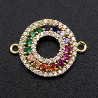 Cubic Zirconia Micro Pave Brass Connector, Round, plated, DIY & micro pave cubic zirconia, mixed colors 
