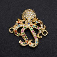 Cubic Zirconia Micro Pave Brass Connector, Octopus, plated, DIY & micro pave cubic zirconia, mixed colors 