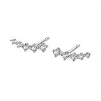 Sterling Silver Stud Earring, 925 Sterling Silver, platinum plated, for woman & with rhinestone [