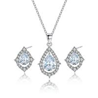 Cubic Zirconia Zinc Alloy Jewelry Sets, Stud Earring & necklace, with Cubic Zirconia, plated, for woman 