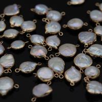 Perlas cultivadas de agua dulce Conector, con metal, Redondo aplanado, chapado en color dorado, Natural & Joyería & Bricolaje, 10*18-12*20mm, Vendido por UD