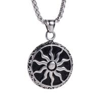 304 Stainless Steel Necklace, Round, fashion jewelry & sun design & for man, original color .62 Inch 