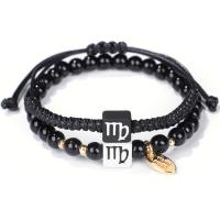 Black Stone Bracelet, Gemstone, bracelet, with Black Stone & Nylon Cord & Zinc Alloy, Zodiac & 2 pieces & fashion jewelry 300mm 