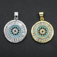 Cubic Zirconia Micro Pave Brass Pendant, Round, plated, DIY & evil eye pattern & micro pave cubic zirconia 