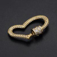 Brass Screw Carabiner Lock Charms, Heart, plated, DIY & micro pave cubic zirconia, mixed colors 
