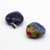 Gemstone ювелирные изделия Кулон, Природный кварцевый, с Полудрагоценный камень, Сердце, полированный, DIY, Много цветов для выбора, 30mm, продается PC