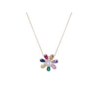 Cubic Zircon Micro Pave Sterling Silver Necklace, 925 Sterling Silver, with Plastic Pearl, Flower, plated, oval chain & micro pave cubic zirconia & for woman Approx 17.7 Inch 