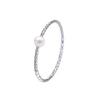 925 Sterling Silver Finger Ring, with Plastic Pearl, Round, platinum plated & for woman, US Ring 