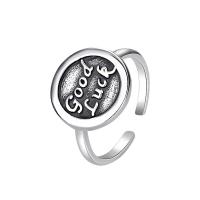 925 Sterling Silver Cuff Finger Ring, Flat Round, plated, Unisex & adjustable & with letter pattern, 1.38mm, 1.95mm, US Ring 