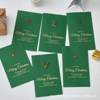 Paper Christmas Card, Rectangle, printing & gold accent, green 